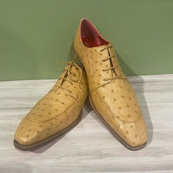 Fennix Italy Men\'s Tan Dress Shoes genuine ostrich oxford